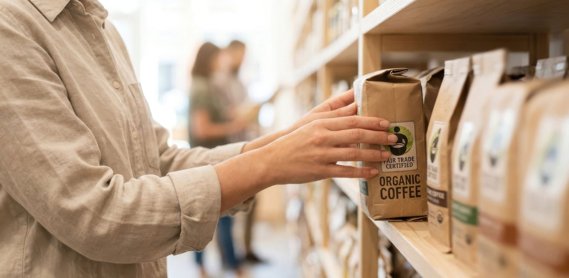 Loyal consumer choosing socially responsible products in retail shopping environment. By rookielion - AdobeStock. AI-generated